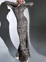 Sexy Leopard Print Dress Women Long Sleeve Turtleneck Slim Midi Female Dresses 2024 Spring Summer Fashion Bodycon Vestidos