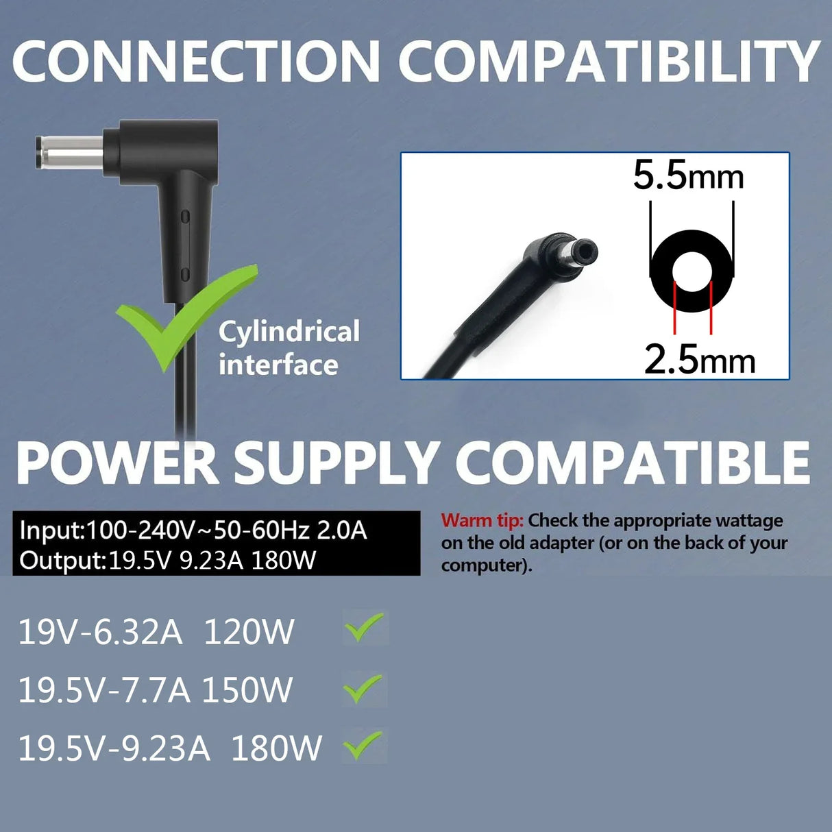 19.5V 9.23A 180W Laptop Ac Adapter Charger For Hyperbook SL500 Chicony A12，Schenker Key 15 Chicony A180A002L G53SW