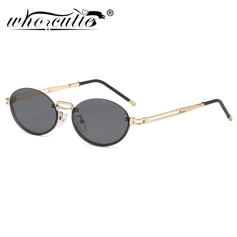 Trendy Brown Round Oval Rimless Sunglasses Women Brand Designer Shades Eyewear Retro Square Circle Men Sun Glasses Oculos UV400