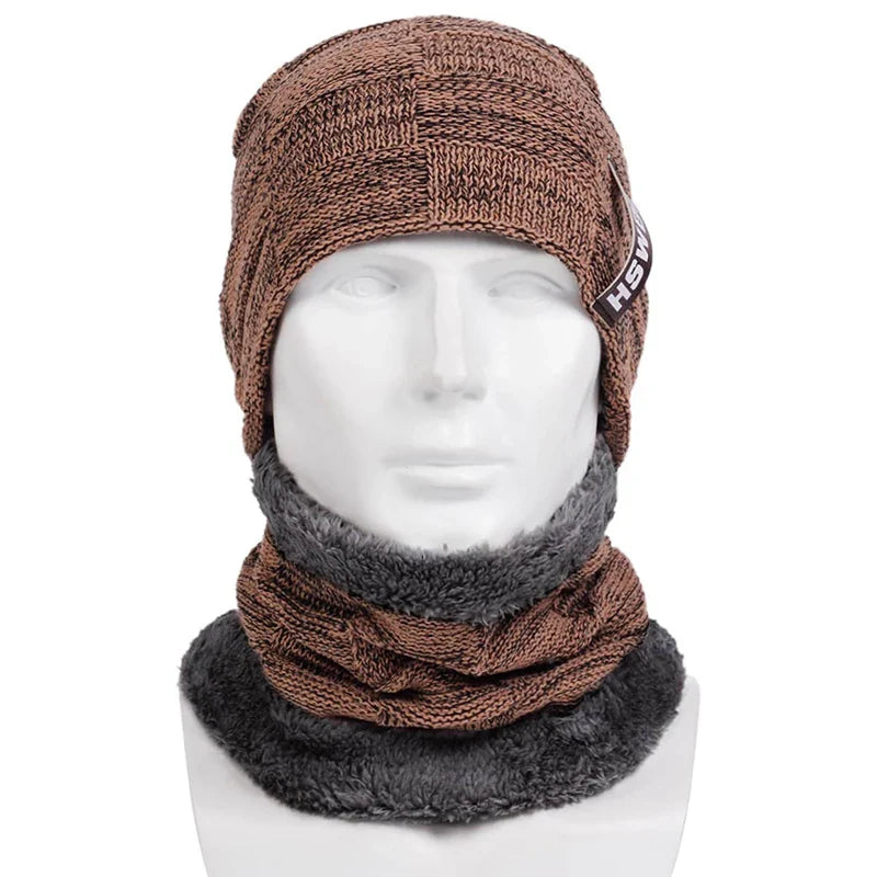 Winter Beanie Hats Scarf Set Warm Knit Hat Skull Cap Neck Warmer with Thick Fleece Lined Winter Hat and Scarf for Men Women