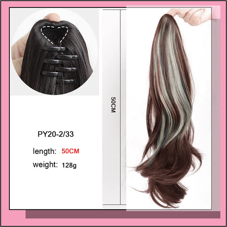 Long Wavy Straight Claw Clip On Ponytail Hair Black mixed with blue Synthetic Ponytail Hair For Women Pony Tail Hair Hairpiece