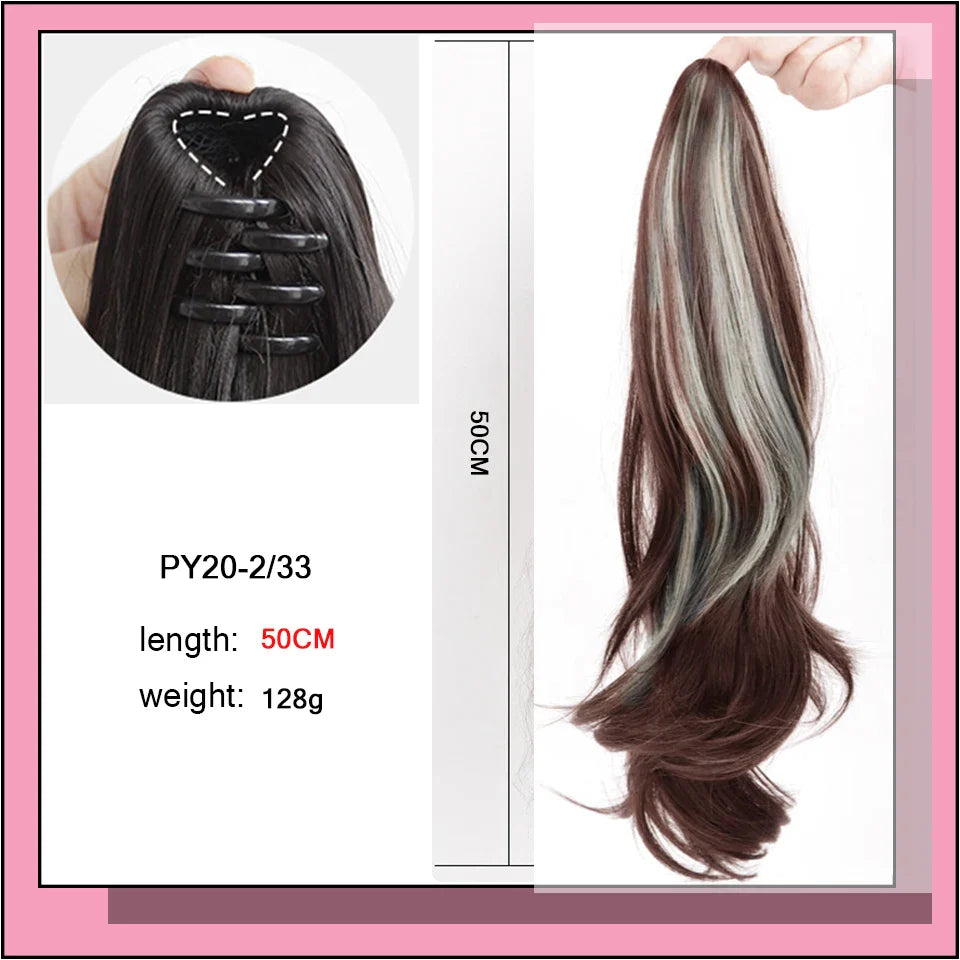 AS Long Wavy Straight Claw Clip On Ponytail Hair Extension Synthetic Ponytail Extension Hair For Women Pony Tail Hair Hairpiece