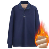 Winter New 100% Cotton Embroidery Plush Thickened Polo Shirt Loose Men's Long Sleeve T-shirt R60/R70