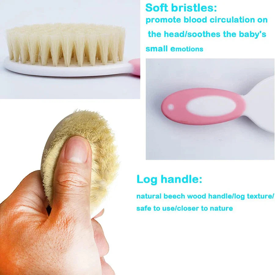 Baby Hair Brush Set for Newborn Toddlers Soft Bristles Cradle Cap Brush Gift Baby Care Accessories Infant Bathing Soft Comb