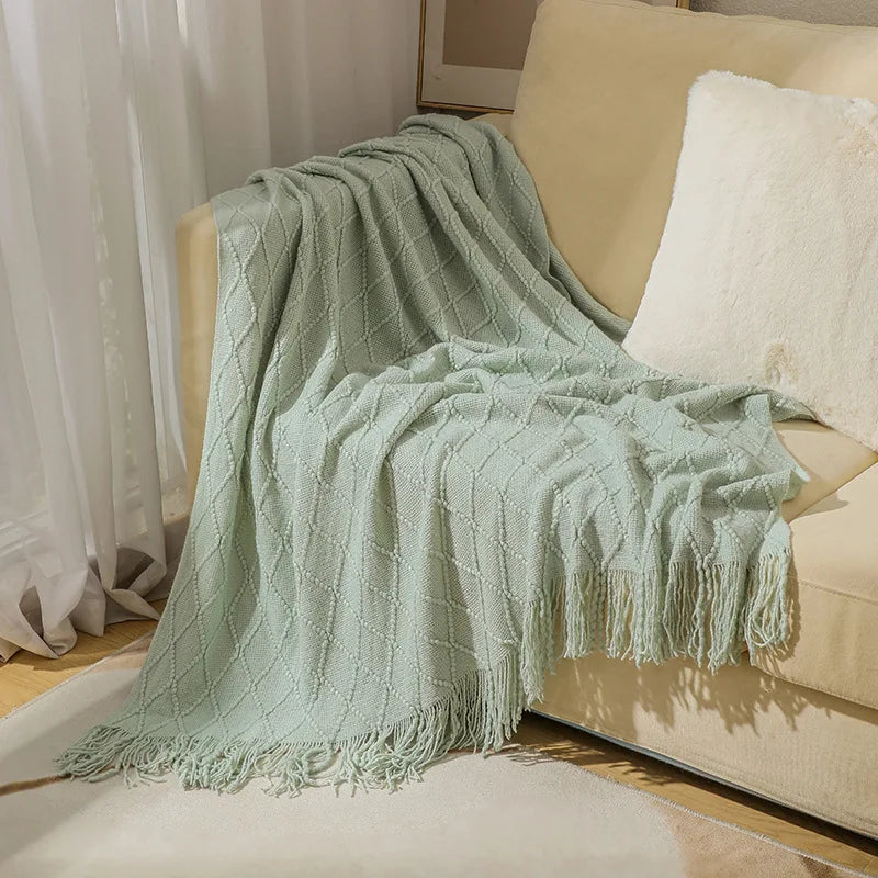 Boho Woven Throw Blanket with Tassels Jacquard Textured Boho Summer Cozy Farmhouse Throw Blankets Manta Para Sofá Yellow Khaki