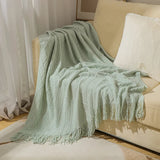 Textured Knitted Throw Blankets with Tassels Cozy Woven Decorative Boho Bed Blanket for Sofa Bed Chair Pattern for All Seasons