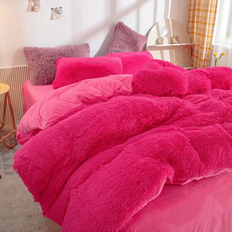 Fluffy Comforter Cover Bed Set Faux Fur Fuzzy Duvet Cover Set Luxury Ultra Soft Plush Long Shaggy Queen Size Duvet Quilt Cover