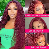 30 40 Inch Curly 99j burgundy 13x4 Lace Front Human Hair Deep Wave 13x6 Lace Frontal Wig Brazilian For Women