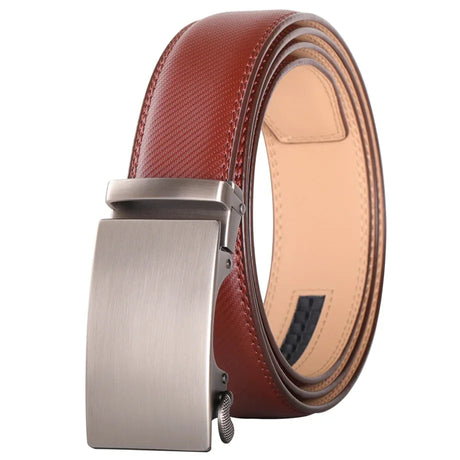 Plyesxale Brown Leather Belt Men 2024 Automatic Buckle Mens Belt For Jeans Vintage Style Mens Belts Luxury Ceinture Homme B9