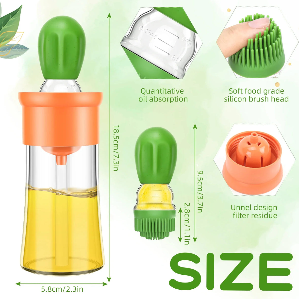 BBQ Tool Oil Bottle With Silicone Brush Oil Spray Baking Barbecue Grill Oil Dispenser Cookware Baking Kitchen Accessories