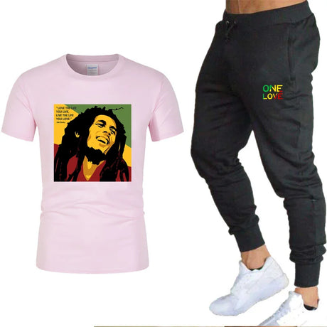 Ladies/Men's T-shirt Bob Marley Legend Reggae One Love Printed Sweatshirt Summer New Fashion Short Sleeve + Pants Suit Clothing