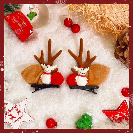 2pcs Pack Cute Reindeer Ears Hair Clip Classic Christmas Festive Women Kids Barrettes Party Cosplay Hair Accessories For Girls