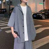 Summer Men's Sets Half Sleeve Blazer Suits Solid Short Sleeve Button Shirt + Shorts Korean Handsome Loose  2 Piece Set Outfits