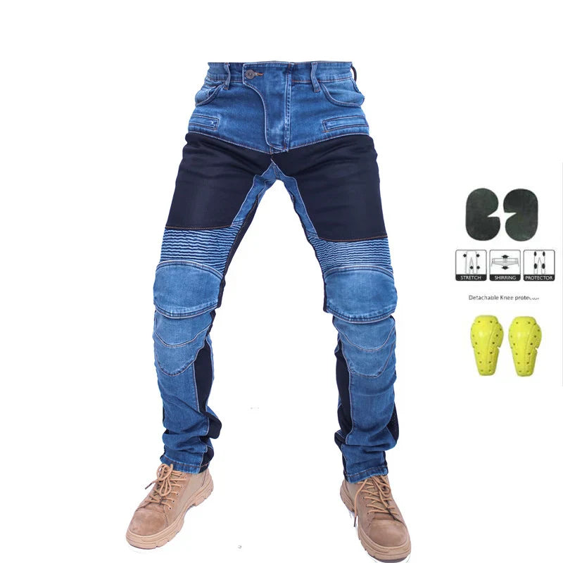 Men Jeans Collection Classic Denim UGB06 PK718 PK719 Zip Motorcycle Pants  Pantalones Motocicleta Hombre Featherbed Jeans Gears