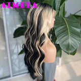 AIMEYA Ombre Green Synthetic Lace Front Wig for Women Dark Roots Highlights Wig Glueless Natural Hairline 13X4 Front Lace Wigs