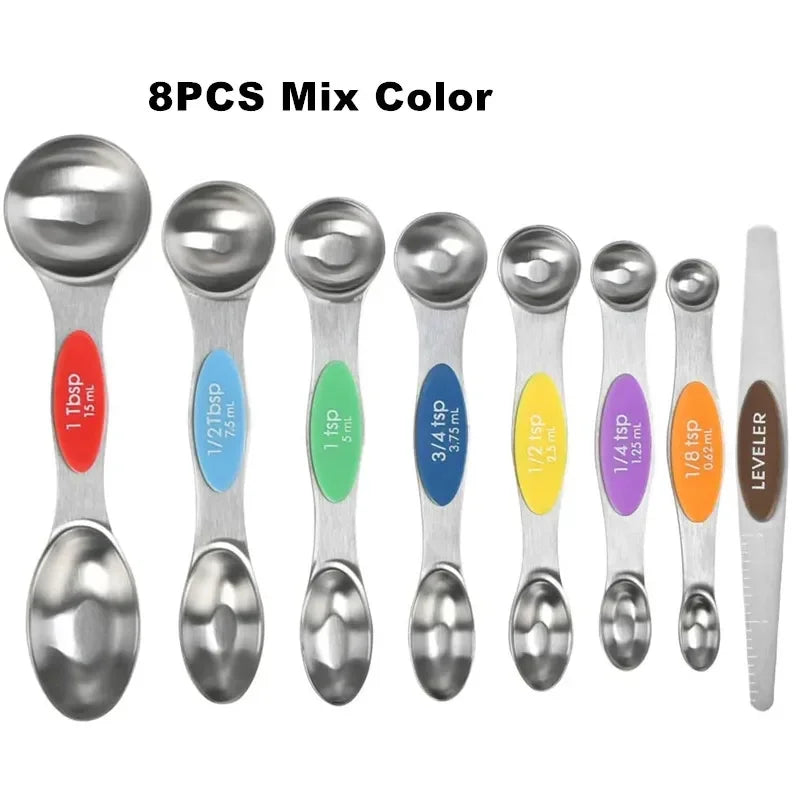 8 Pieces Magnetic Measuring Spoons Set Dual Sided Stainless Steel Kitchen Scale Tool Baking Stackable Measure Teaspoon