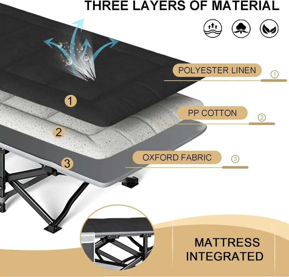 Camping Cot for Adults Most Comfortable with Pad and Pillow, Portable Folding Bed for Sleeping with Mattress Supports 450 lbs