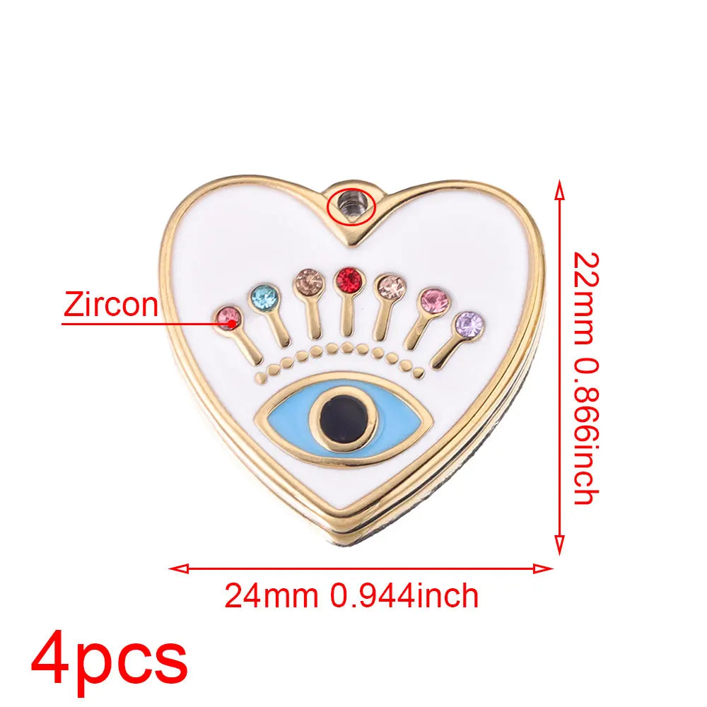 4pcs Stainless Steel Evil Eye Charms Heart  Enamel Charm Pendant Connector for Earrings Diy Jewelry Making Supplies Wholesale