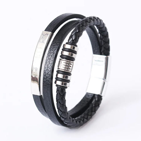 Trendy  Leather Bracelets Men Stainless Steel Multilayer Braided Rope Bracelets For Male Bracelets Jewelry Pulsera Hombre