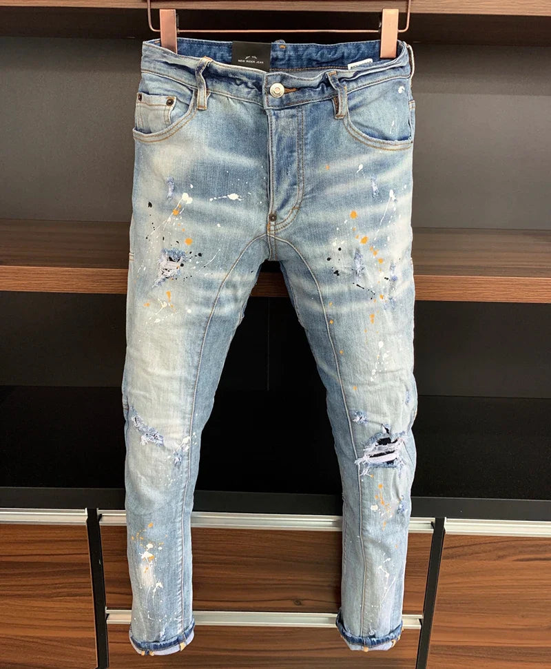 new BRAND Men Jeans Badge Printed dsq2 Coolguy Boy Long Pants Straight Multiple Pockets Hole Skinny Diamond-embedded jeans pant