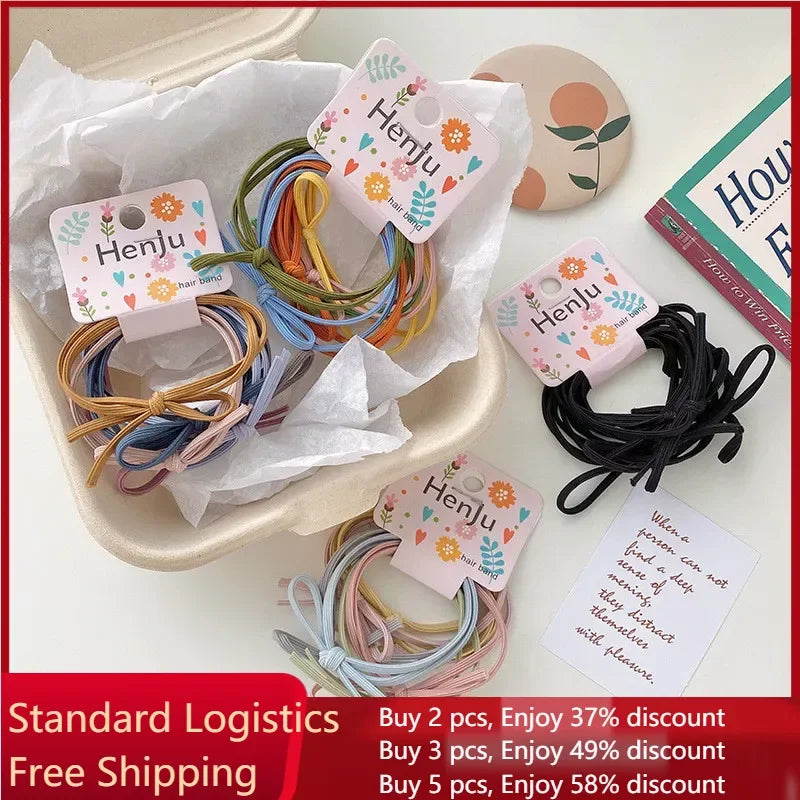 6pcs Pack Ins Style Simple Candy Color Elastic Hair Ties Children Daily Bowknot Hair Rope Women Ponytail Holder Accessories