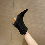 2023 Classic Western Boots for Woman Cow Suede Pointed toe Wedges Heel Ankle Boots Simple Comfortable Cowboy Boots Female