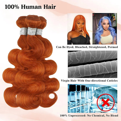 Orange Ginger Bundles Brazilian Human Hair Body Wave Bundles Weave Unprocessed Virgin Soft Hair Extensions Copper Orange Color