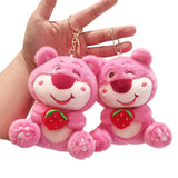 24Pcs 13-15cm Disney Lotso Strawberry Bear Plush Keychain Animation Derivatives Cartoon Bag Woman Backpack Car Pendant Toy