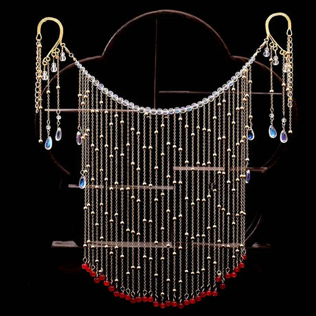 Antique Chinese Style Face Curtain Hanfu Hair Accessories Girl Long Tassel Beaded Step Shake Ears Hanging Party Headband Jewelry