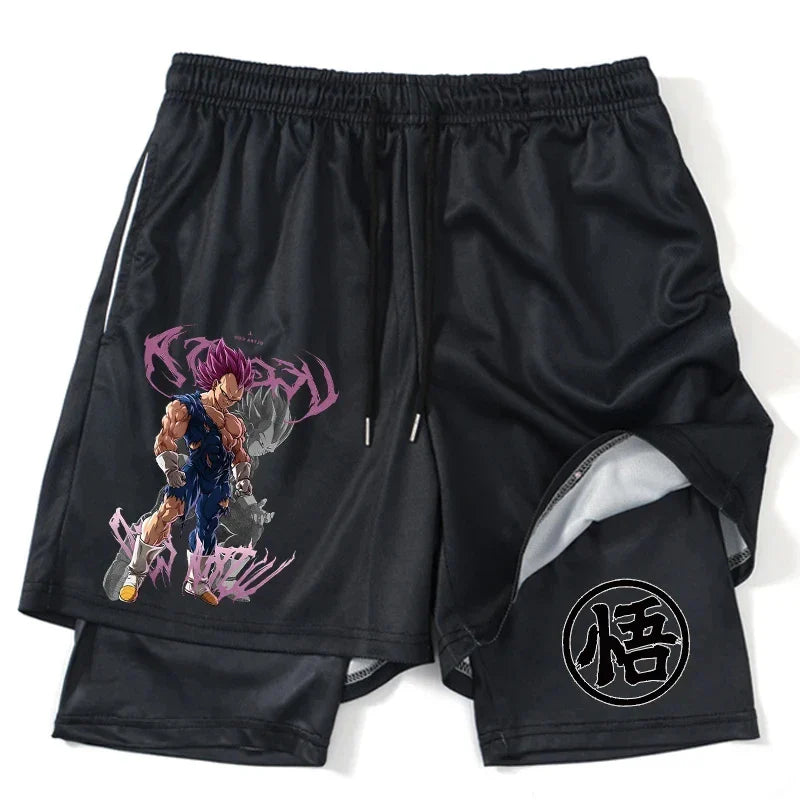 New Print Anime Shorts Men Women 2 in 1 Quick Dry Mesh Gym Shorts to Fitness Running Summer Black Performance Scanties