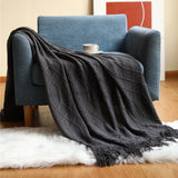 Textured Knitted Throw Blankets with Tassels Cozy Woven Decorative Boho Bed Blanket for Sofa Bed Chair Pattern for All Seasons