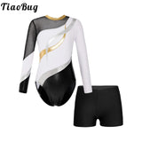 Kids Girls Gymnastics Leotards Bronzing Long Sleeve Leotards Ballet Dress New High Quality Performance Practice Dance Wear