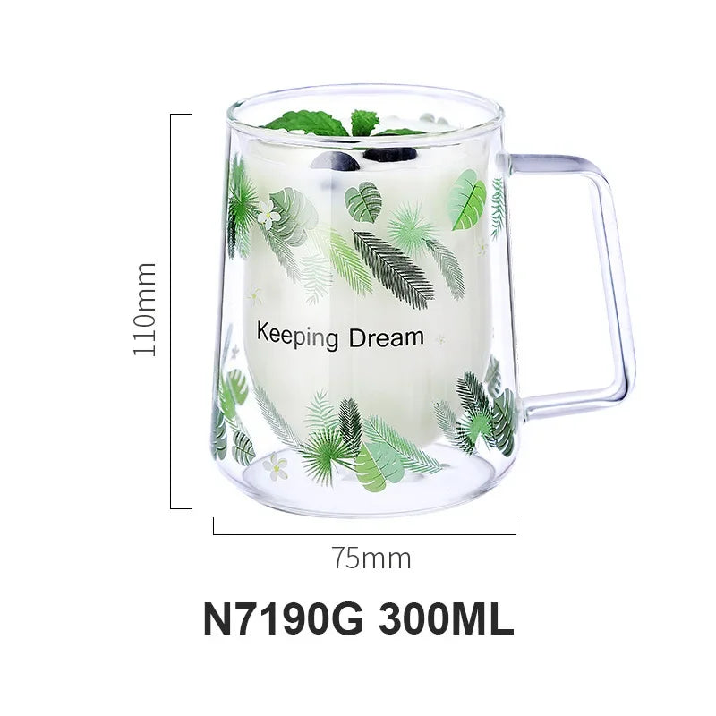 2023 New Simplicity Glass Cup Coffee Drinkware Insulation Double Wall Glass Cup Spoon Gifts Hot  European Style Transparent Mugs