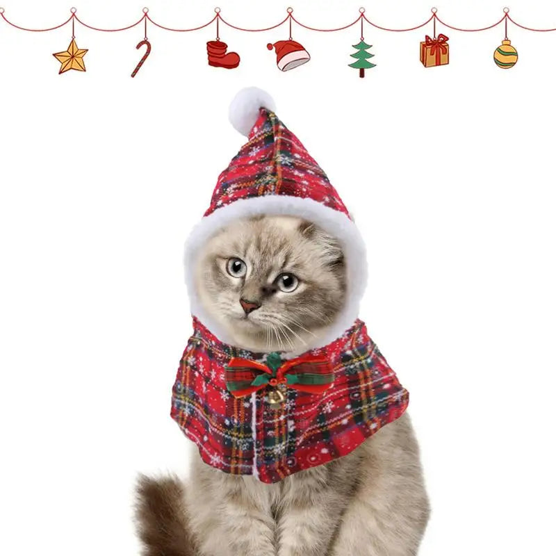 Pet Christmas Cloak Kitten Puppy Clothes Costume Cat Apparels Winter Warm Dog Cloak For Christmas Party Theme Pet Supplies