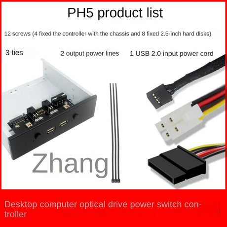 Upgrade Your Desktop's Front Panel: 5.25" Optical Drive Bit, 2-Port USB 3.0, SATA15P HDD Switch Controller, and 2.5" HDD Cage