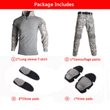 Men's Tactical Suit with Pads Combat Shirt/pants Military Uniform US T-Shirts Sniper Combat Shirt Army Camo Outdoor Men Suits