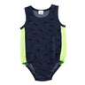 AA-Baby boy and girls blue denim short romper sleeveless side green ribbed bottom opening baby summer familiy clothes round neck