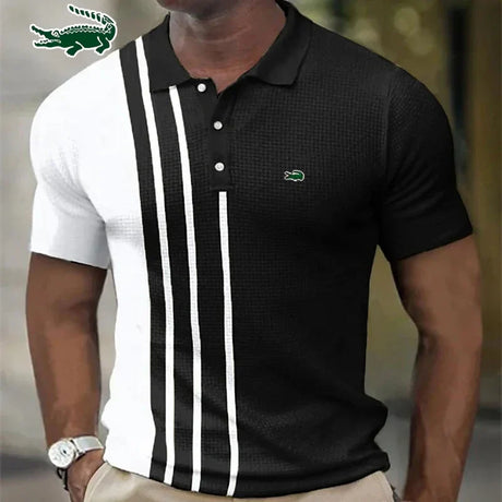 Men's Embroidery Brand Stripe Spliced Polo Shirt Spring/Summer Fashion Casual Outdoor Sports Breathable Short Sleeve T-shirt