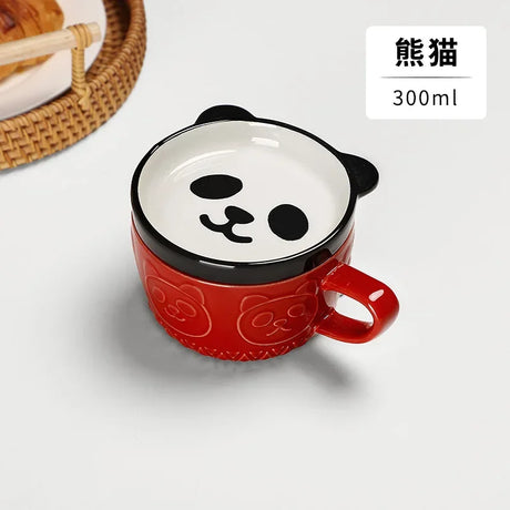 Creative Mug Cute Cartoon Animal Ceramic Mug with Lid Coffee Cup Breakfast Milk Cup Living Room Coffee Table Drinking Utensils