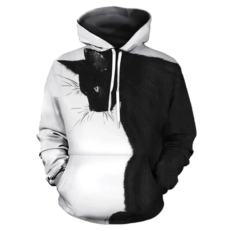 2024 New Arrival Black and White Cat 3D Hoodie Sweatshirts Mens Women Fashion Casual Pullover Harajuku Streetwear Hoodies