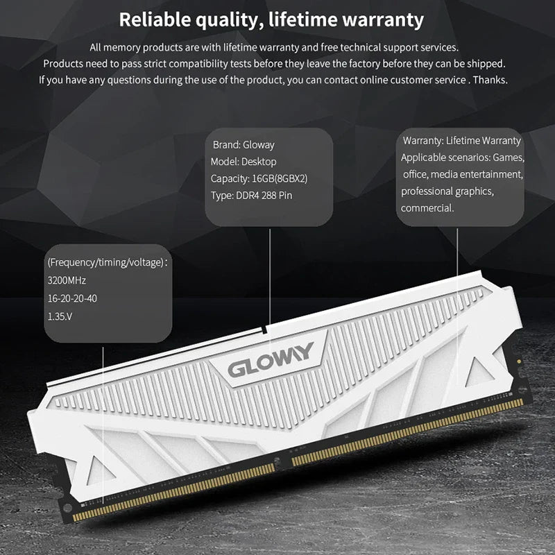 Gloway memoria ram ddr4 8gb 16gb 3200mhz 3600mhz Desktop memoria ddr4 Dual Channel Ram  For Computador PC