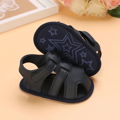 2023Brand NEW 0-18Months Kids Newborn Baby Boys Fashion Summer Soft Crib Shoes First Walker Anti Slip Sandals Shoes Soft Sole