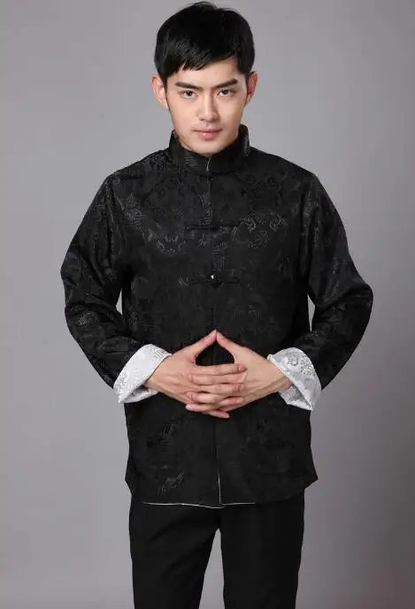 Unisex Coat Two Sided Traditional Chinese Outfit Tang Suit Long Sleeve Hanfu Top Kung Fu Coat Jacket Uniform for Men tai chi