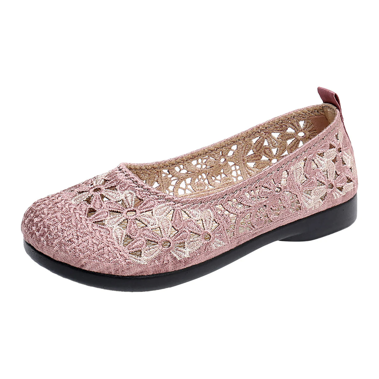 Summer Women Casual Shoes Flat Bottom Low Heel Lightweight Slip On Hollow Embroidered Flowers Womens Shoes  Women'S Sports Shoes