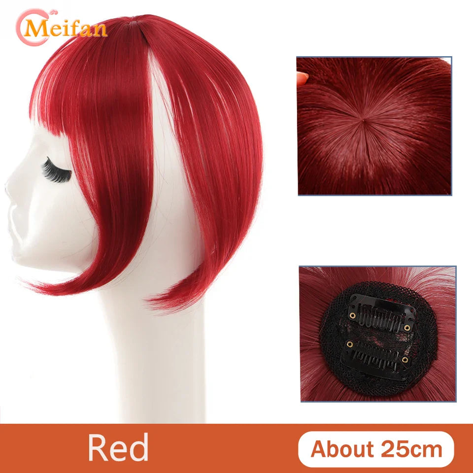 MEIFAN Middle Part Fake Bangs Fringe Synthetic Topper Hairpiece Clip-In Bang Extension Natural Invisible Clourse Hairpiece Women