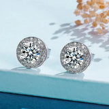 925 Sterling Silver 1 Carat Moissanite Round Earrings Engagement Wedding Daily Work Party Travel Luxurious Gift For Women