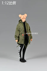 Romankey 1/12 Mid Length Military Coat Windbreak Adjustable Drawstring Laser Colorful Jacket Fit 6" Soldier Action Figure Model