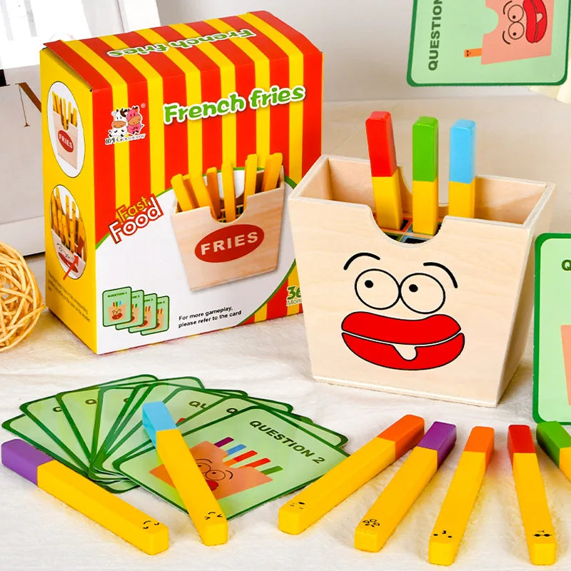 Montessori Toy For Kids,Wooden Hamburger Sandwich French Fries Sorting Stacking Toys, Preschool Learning Pretend Play Food Toy