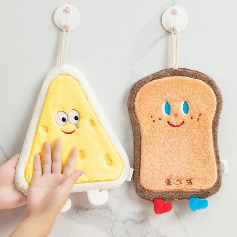 Cute Cartoon Hand Towel Hanging Style Kitchen Hand Wipe Quick Drying Cloth Three-Layer Thickened Coral Velvet Towel Handkerchief