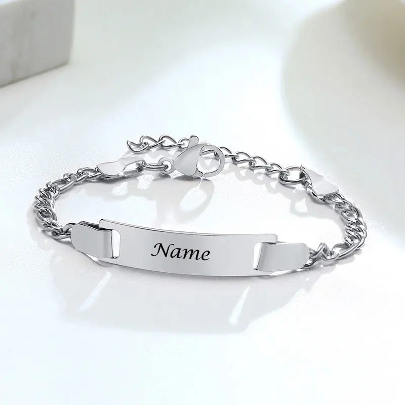 Personalize Baby Name Bracelets Non Allergy Stainless Steel Infant Baptism Bangle Jewelry Custom Boy Girl Family Love Gifts